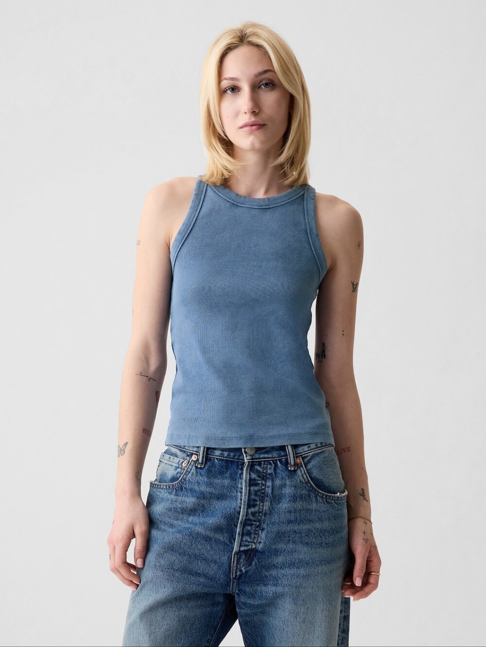 GAP🔹Modern Rib Halter Tank Top🔹Medium Indigo Blue🔹S